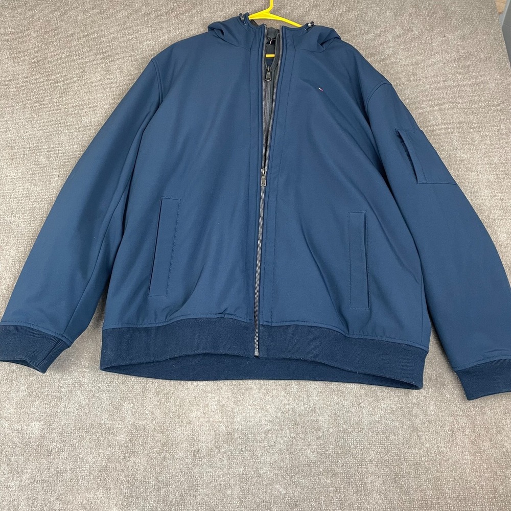 Tommy Hilfiger Jacket Mens 2XL Blue Hooded Wind Resistant Insulated Full Zip